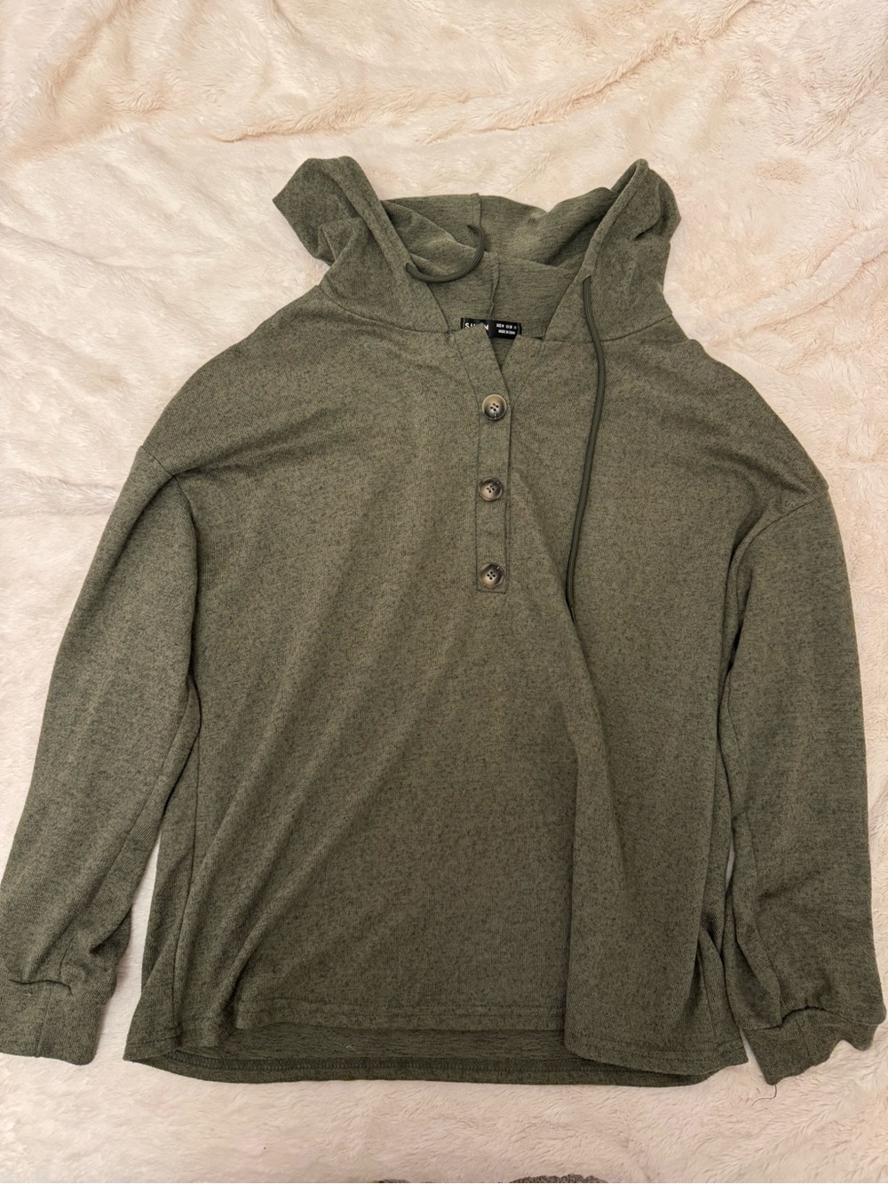 Womens Olive Green Hooded Henley Sweater